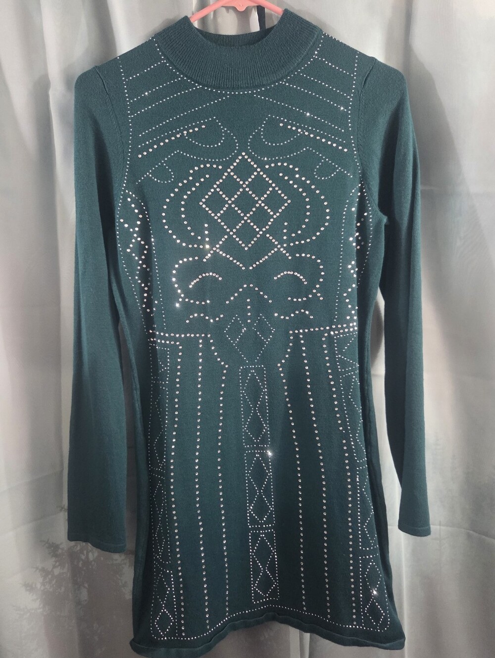 Say What? Teal Long Sleeve Rhinestone Knit Dress